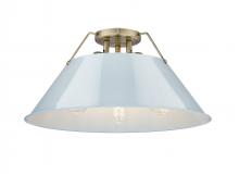 Golden 3306-3FM AB-DB - Orwell AB 3 Light Flush Mount in Aged Brass with Dusky Blue shade