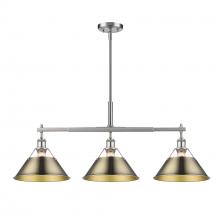 Golden 3306-LP PW-AB - Orwell PW 3 Light Linear Pendant in Pewter with Aged Brass shades