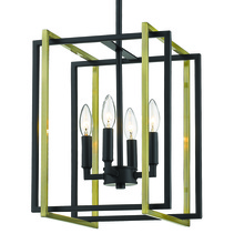 Golden 6070-4 BLK-AB - Tribeca 4-Light Chandelier in Matte Black with Aged Brass Accents