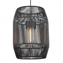 Golden 6073-O1P NB-BCW - Seabrooke 1 Light Pendant - Outdoor in Natural Black with Black Composite Wicker Shade