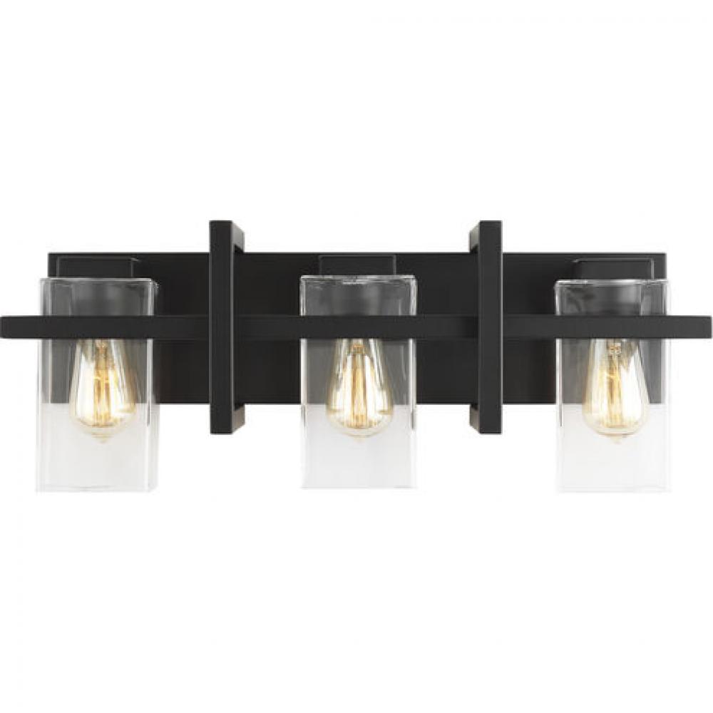 Mitte transitional 3-light indoor dimmable bath vanity wall sconce in midnight black finish with cle