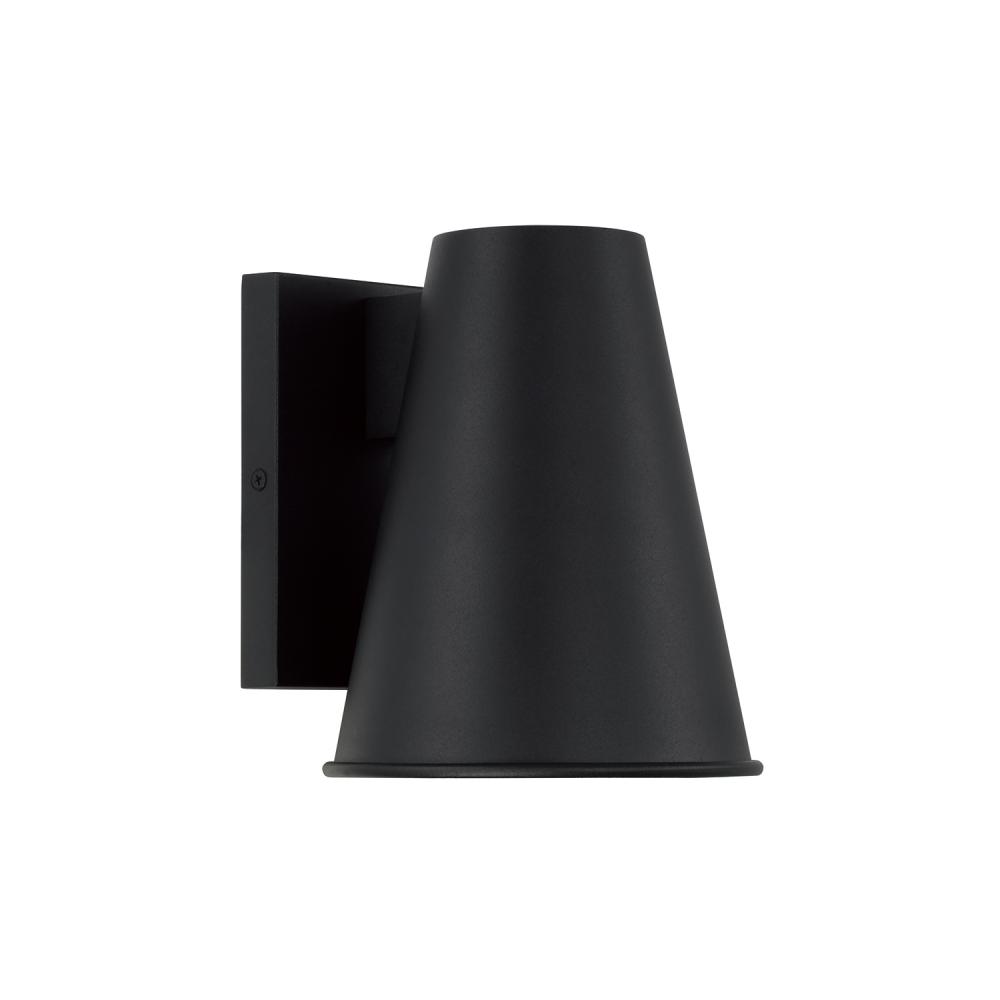 1-Light Outdoor Night Sky Friendly Cone Wall Lantern in Black with Painted White Interior