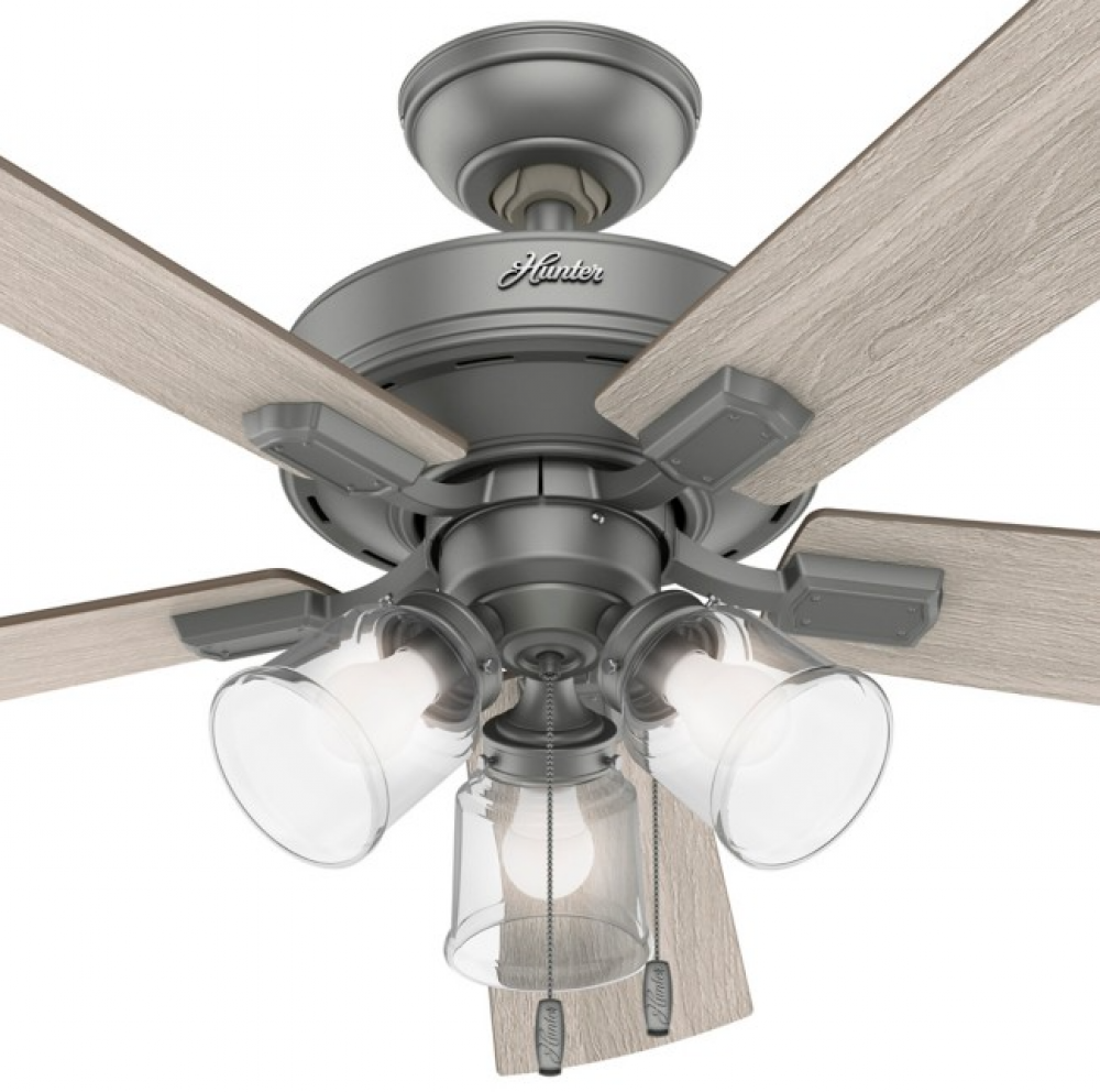 Hunter 52 inch Crestfield Matte Silver Ceiling Fan with LED Light Kit and Pull Chain