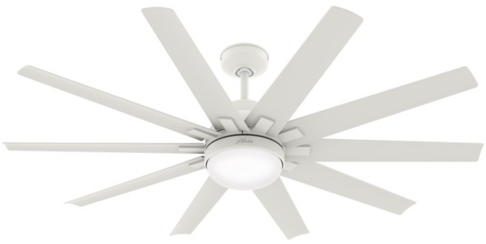 Hunter 60 inch Overton Matte White Damp Rated Ceiling Fan with LED Light Kit and Wall Control