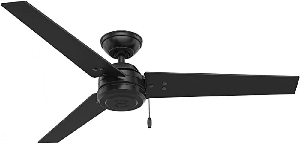 Hunter 52 inch Cassius Matte Black Damp Rated Ceiling Fan and Pull Chain