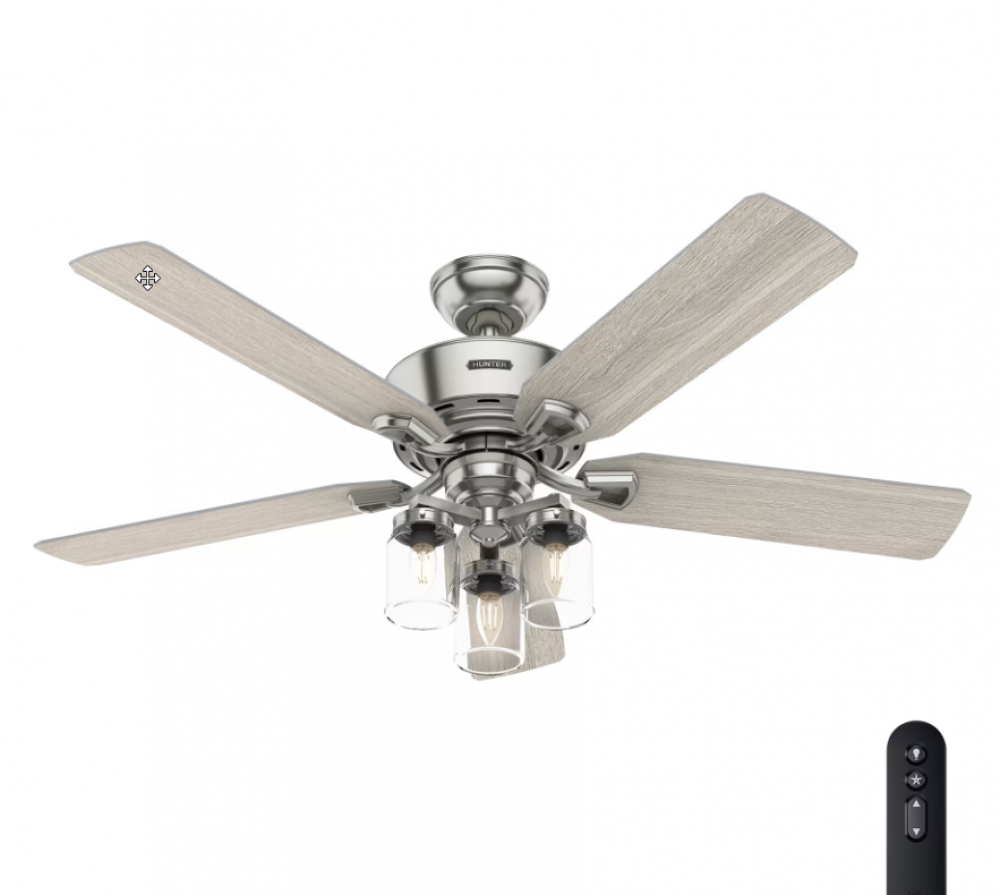 Hunter 52 inch Devon Park Brushed Nickel Ceiling Fan with LED Light Kit and Handheld Remote