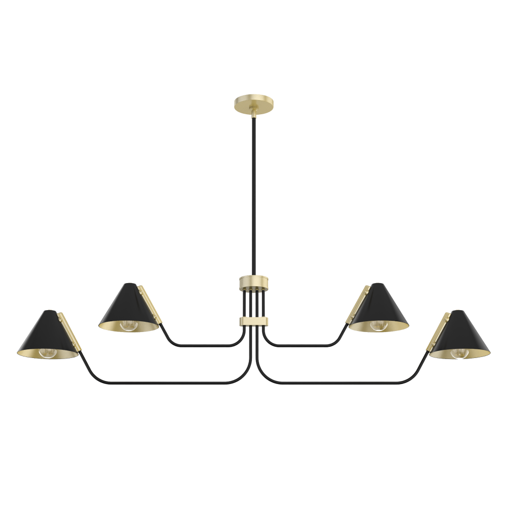 Hunter Grove Isle Matte Black and Modern Brass 4 Light Chandelier Ceiling Light Fixture