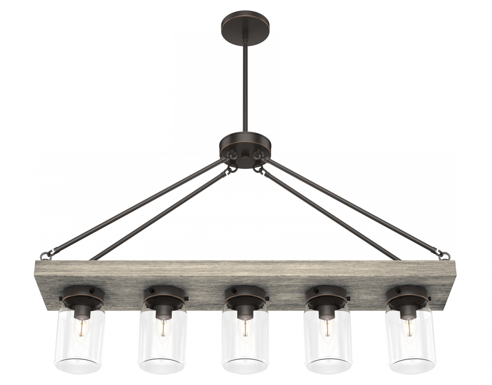 Hunter Devon Park Onyx Bengal and Barnwood with Clear Glass 5 Light Chandelier Ceiling Light Fixture