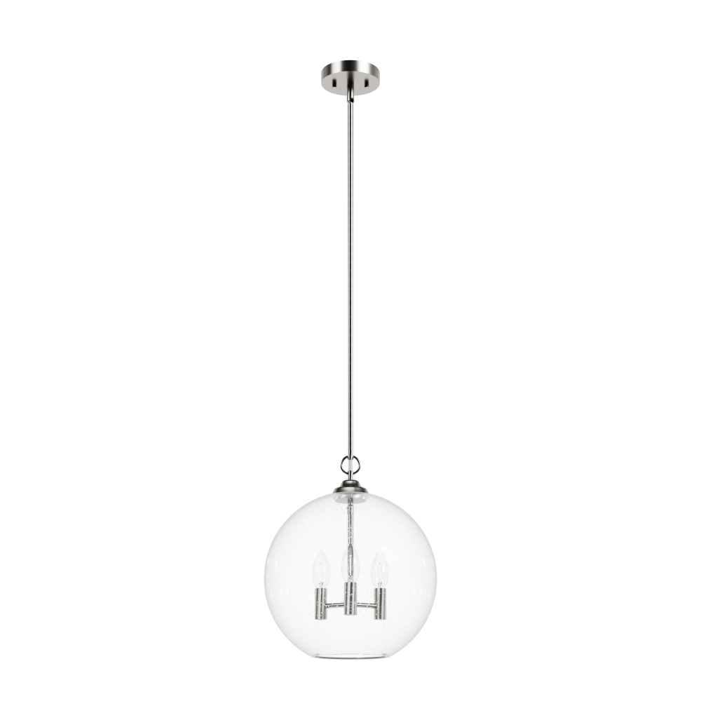 Hunter High Oaks Brushed Nickel with Clear Seeded Glass 3 Light Pendant Ceiling Light Fixture