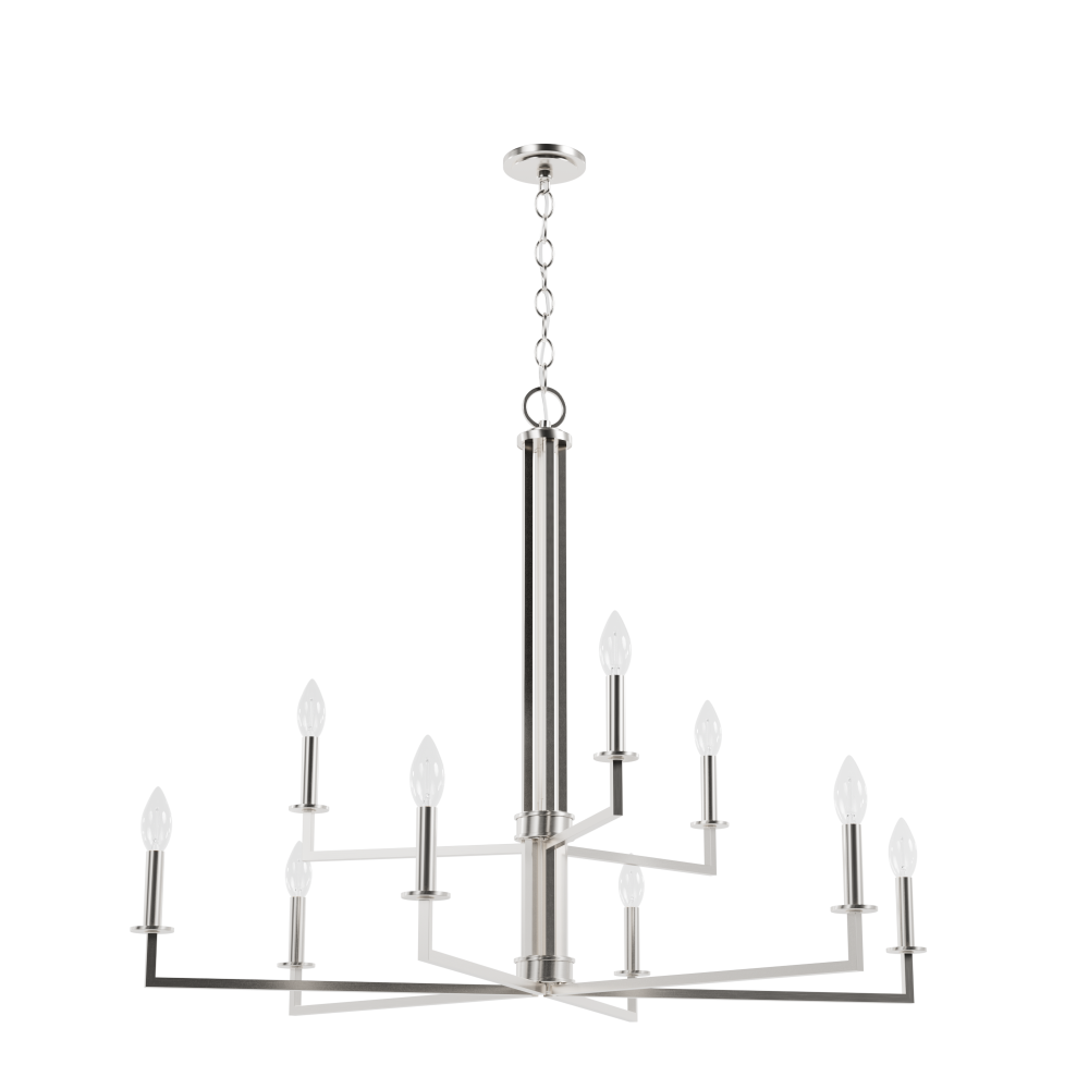 Hunter Bearden Brushed Nickel 9 Light Chandelier Ceiling Light Fixture