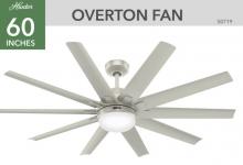 Hunter 50719 - Hunter 60 inch Overton ENERGY STAR® Matte Nickel Damp Rated Ceiling Fan with LED Light Kit