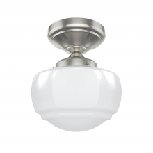 Hunter 19048 - Hunter Saddle Creek Brushed Nickel with Cased White Glass 1 Light Flush Mount Ceiling Light Fixture