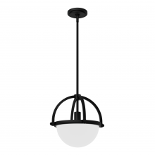 Hunter 48054 - Hunter Wedgefield Matte Black with Frosted Cased White Glass 1 Light Pendant Ceiling Light Fixture