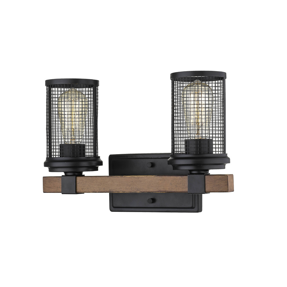 Mesa 2-Light Vanity Matte Black/Wood Grain