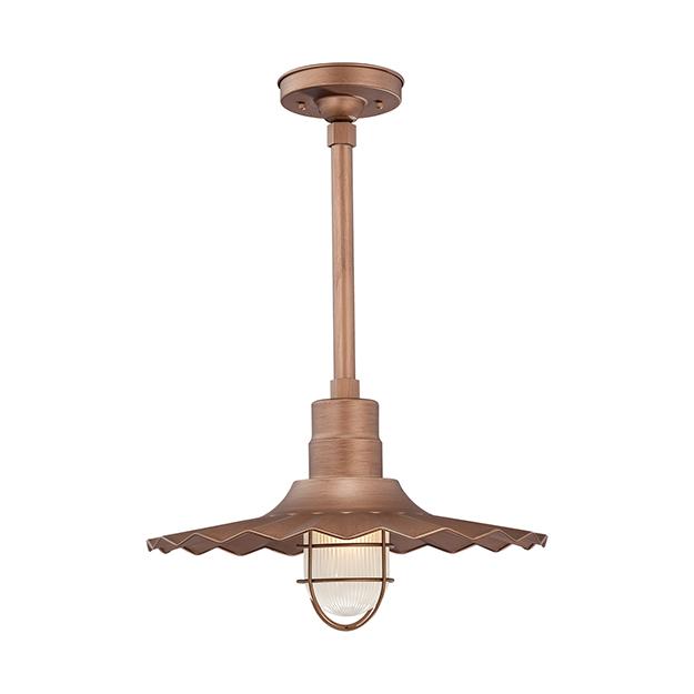 R Series 1-Light Stem Hung Radial Wave Shade Copper