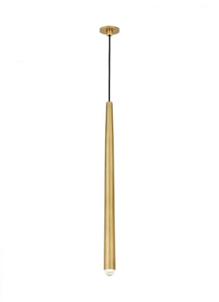 Modern Pylon dimmable LED Port Alone Ceiling Pendant Light in a Natural Brass/Gold Colored finish