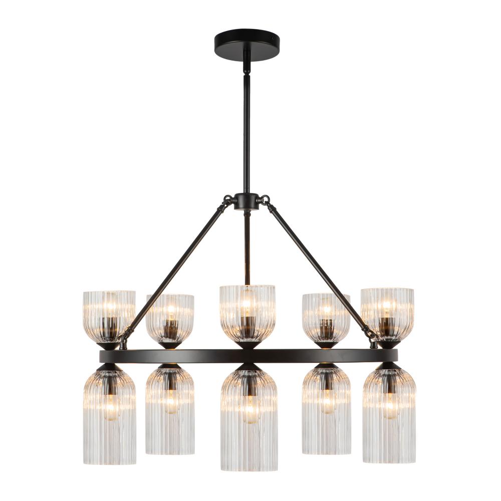 Nelly 26-in Matte Black/Clear Ribbed Glass Socket Chandelier