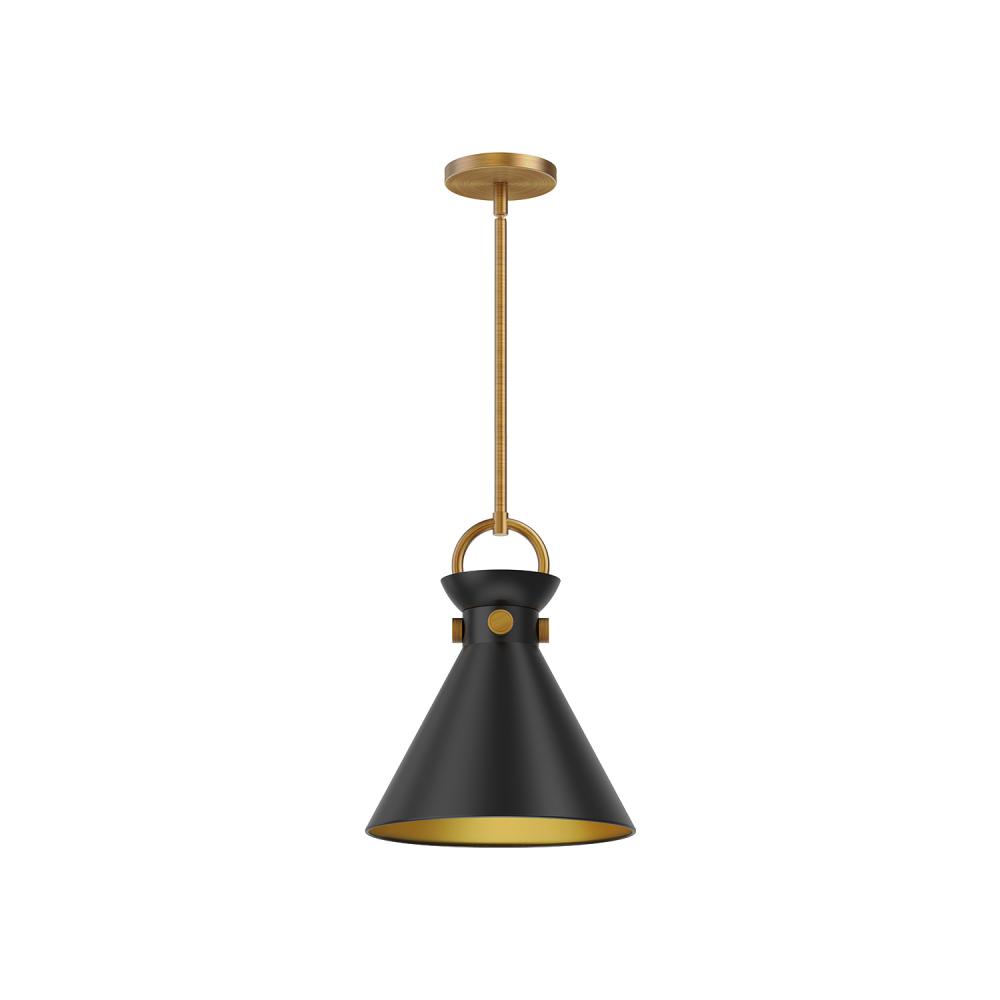 Emerson 11-in Aged Gold/Matte Black 1 Light Pendant