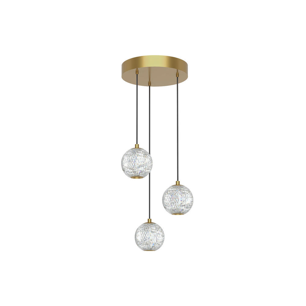 Marni 3 Head Natural Brass LED Multi Pendant