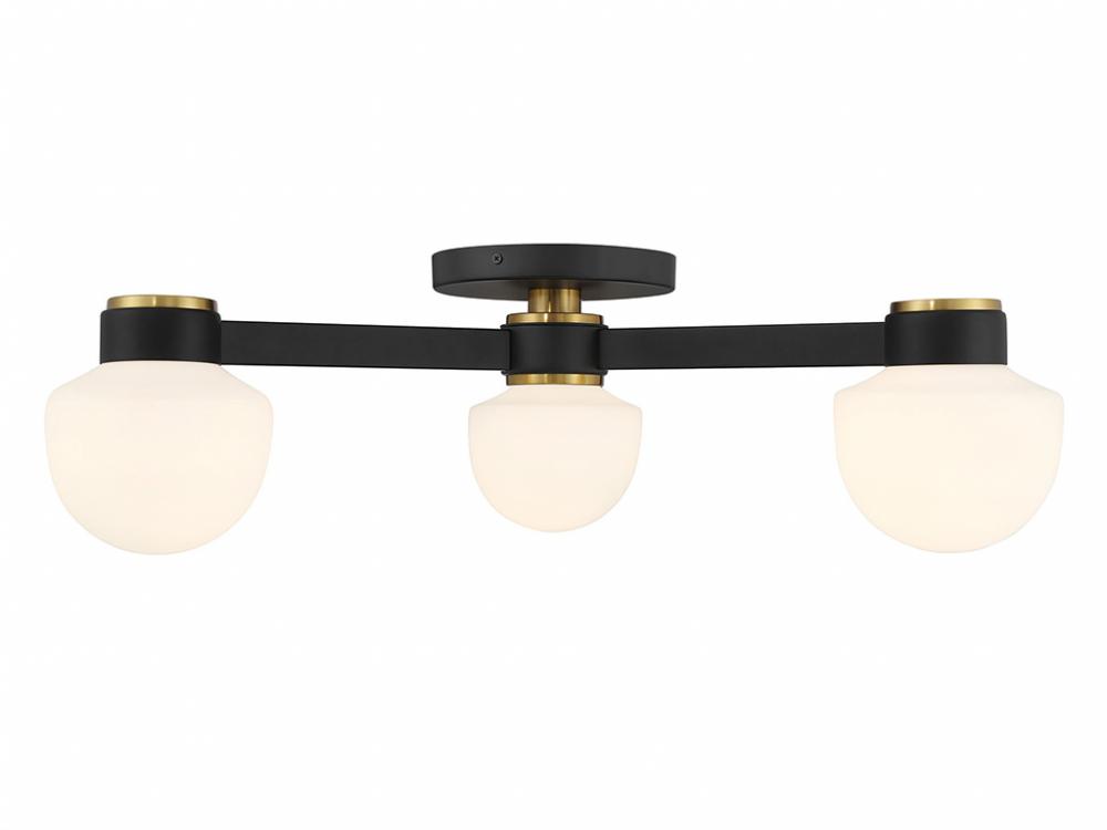 3-Light Ceiling Light in Matte Black with Natural Brass